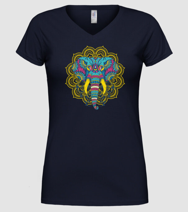 Elefant Mandala Colorat model albastru închis pe tricou