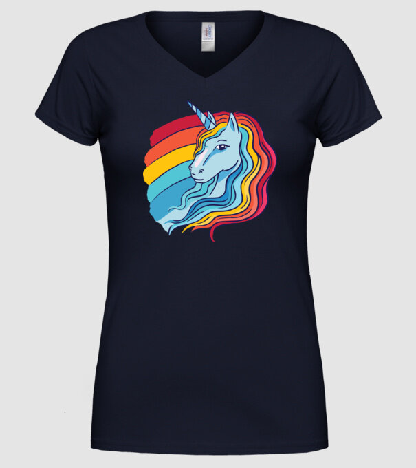 Unicorn cu Curcubeu model albastru închis pe tricou
