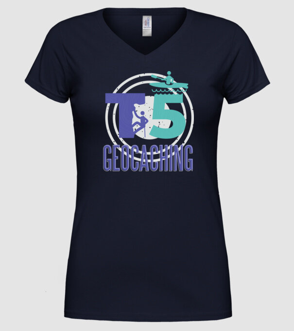 T5 Geocaching model albastru închis pe tricou