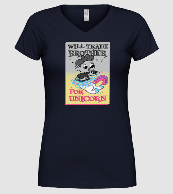 Îl ofer la schimb pe fratele meu pentru un unicorn model albastru închis pe tricou