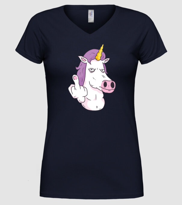 Unicorn arată degetul model albastru închis pe tricou