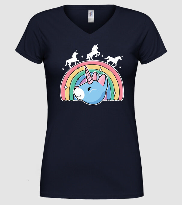 Pisică Unicorn model albastru închis pe tricou