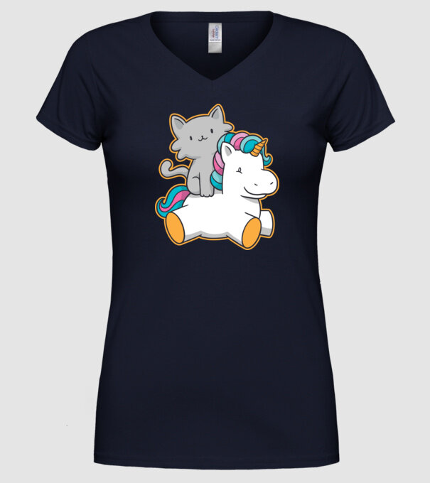 Unicorn Cu pisică model albastru închis pe tricou