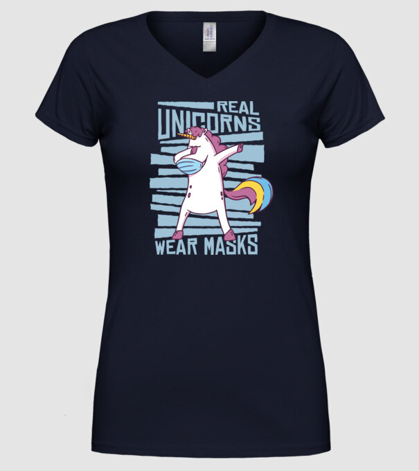 Unicorn DAB Mască model albastru închis pe tricou