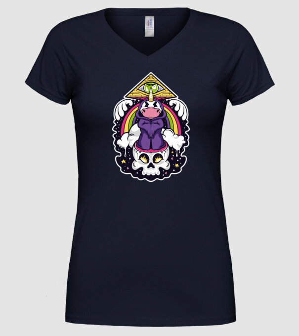 Unicorn Illuminati model albastru închis pe tricou