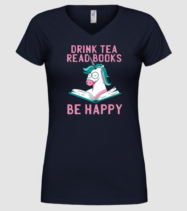 Unicorn Lectură Carte model albastru închis pe tricou
