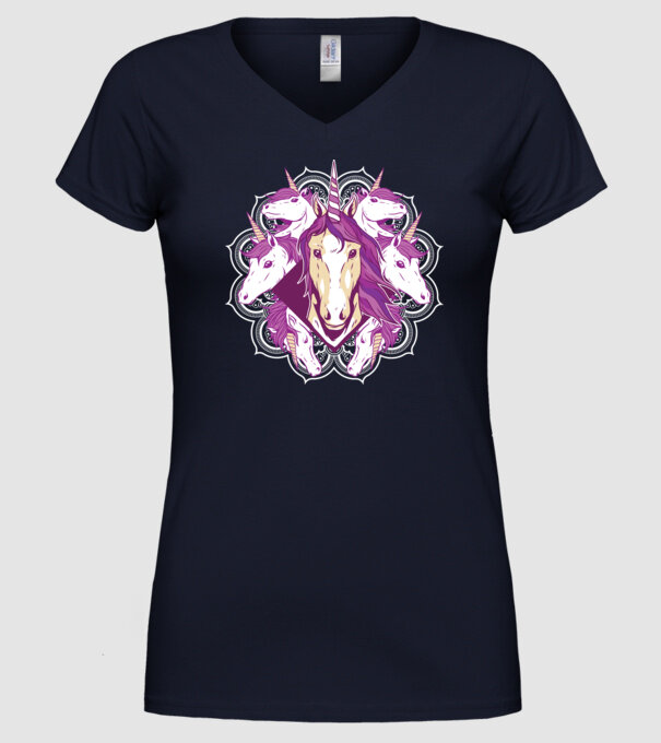 Unicorn Mandala model albastru închis pe tricou