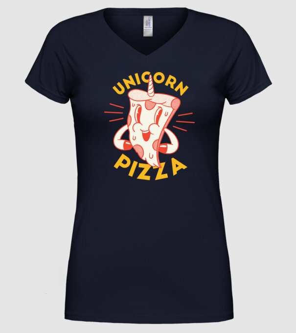 Unicorn Pizza model albastru închis pe tricou