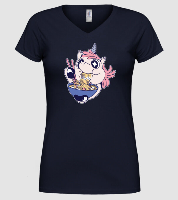 Unicorn Ramen model albastru închis pe tricou