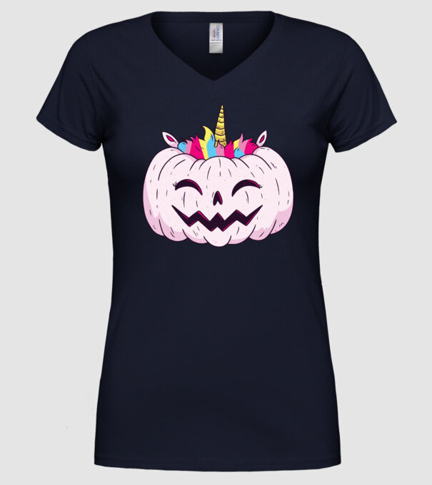 Unicorn Dovleac Halloween model albastru închis pe tricou