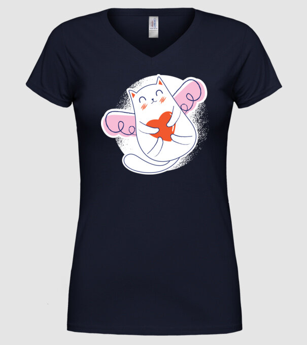 Pisică Valentin model albastru închis pe tricou