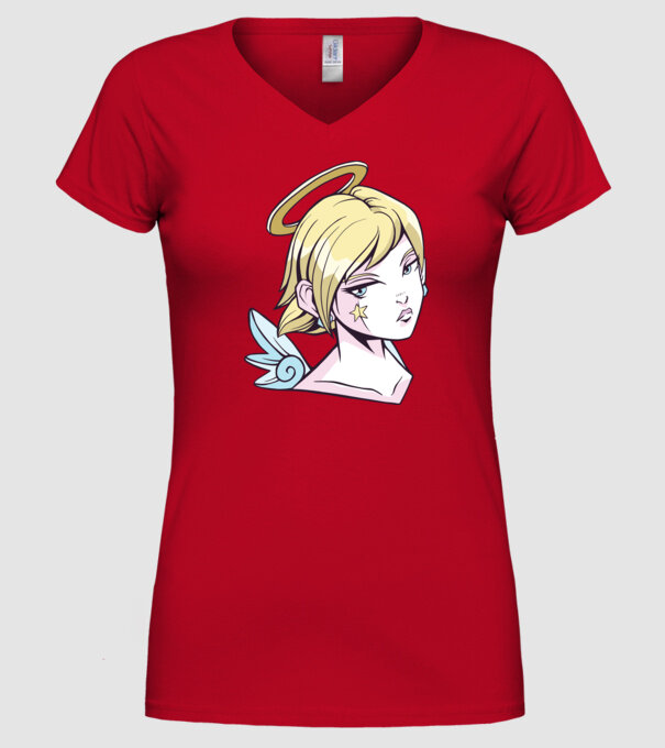 Anime Fată angelică model roșu pe tricou