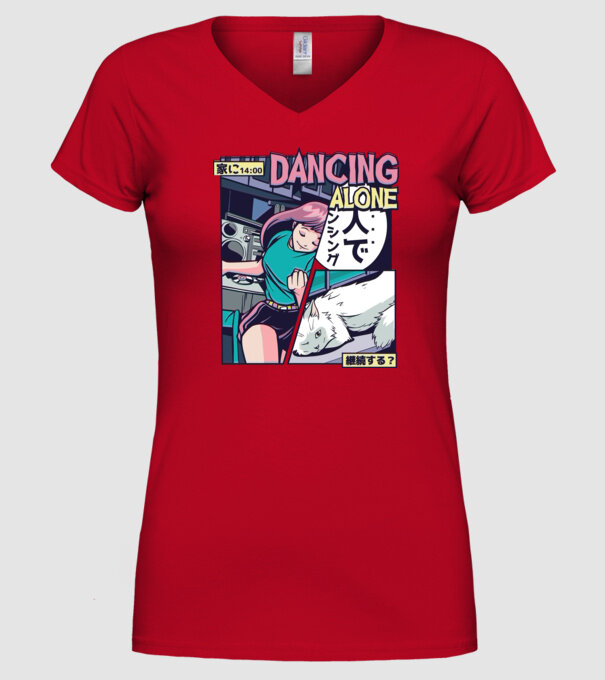 Anime Vaporwave Dancing Alone model roșu pe tricou