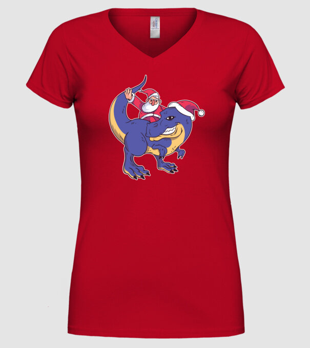 Santasaurus Moș Crăciun pe dinozaur model roșu pe tricou
