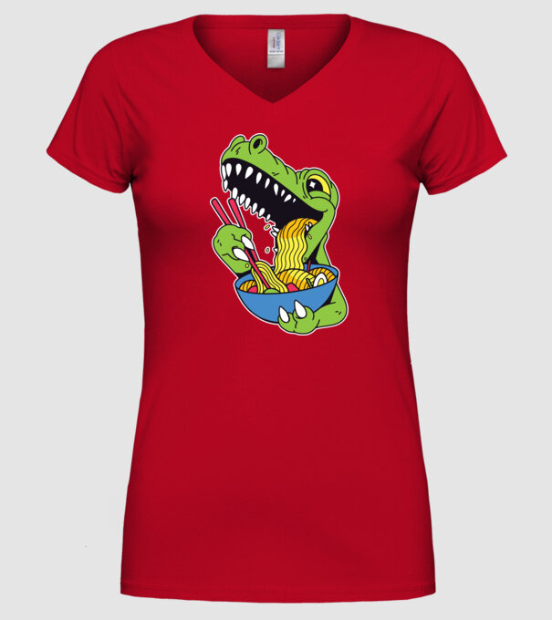 T-rex Ramen model roșu pe tricou