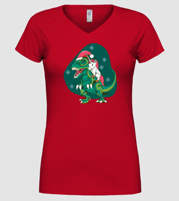 T-rex unicorn Crăciun model roșu pe tricou