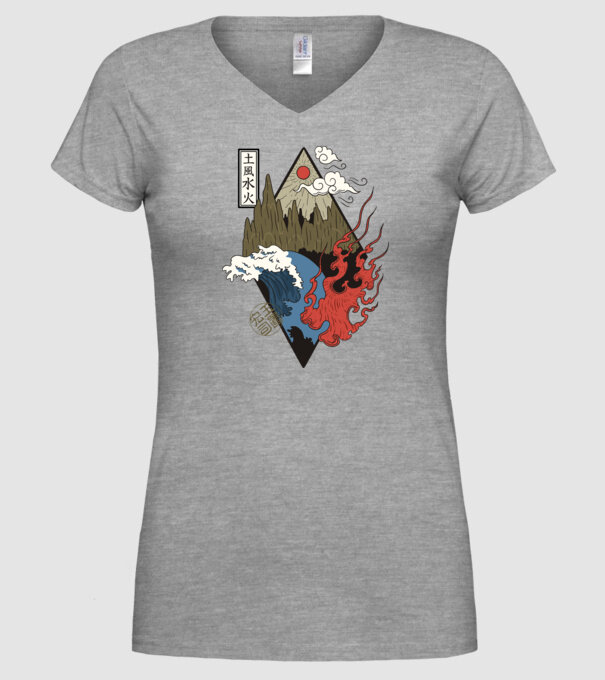 4 Elemente - Foc, Apă, Pământ, Aer model gri pe tricou