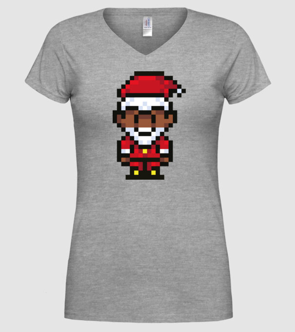8bit pixel Moș Crăciun model gri pe tricou