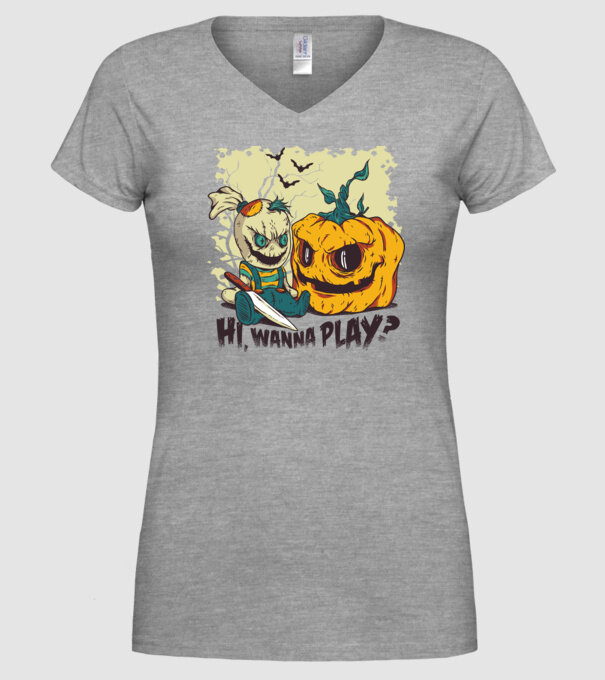 Vrei să te joci? Halloween model gri pe tricou