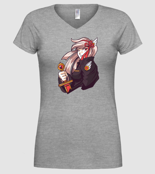 fată Anime cu sabie model gri pe tricou