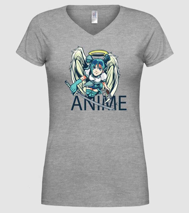 Anime fată cu sabie model gri pe tricou