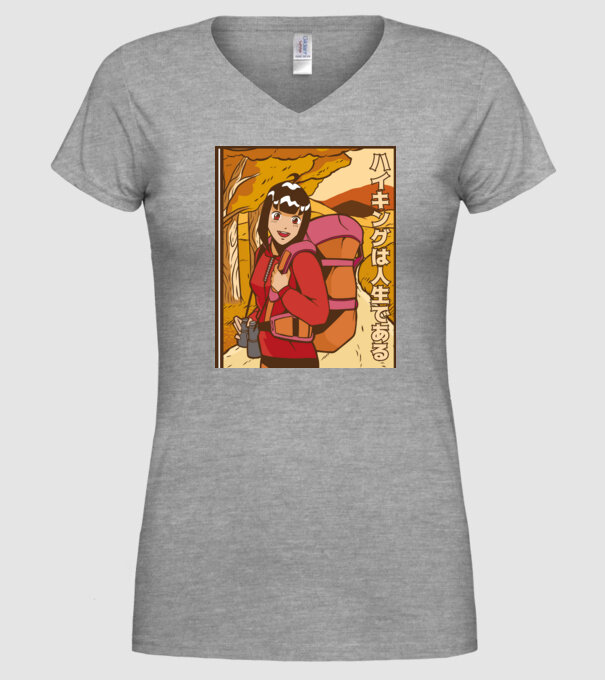 Anime fată Excursionistă model gri pe tricou