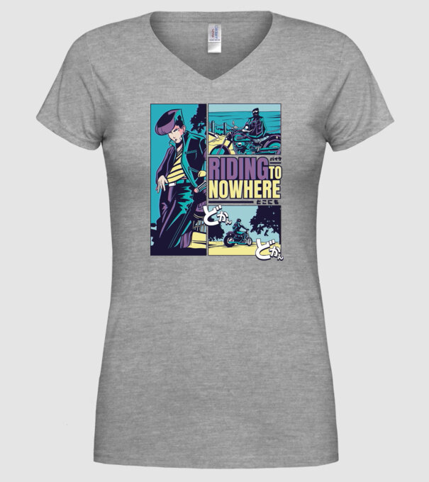 Anime Vaporwave Riding Nowhere model gri pe tricou
