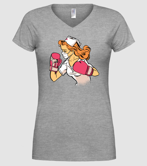 Asistentă Boxer model gri pe tricou