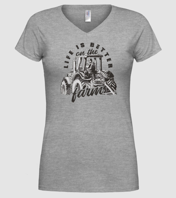 Viața este mai bună la fermă cu tractor model gri pe tricou