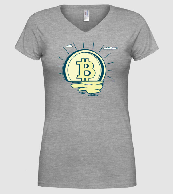 Bitcoin sunrise model gri pe tricou
