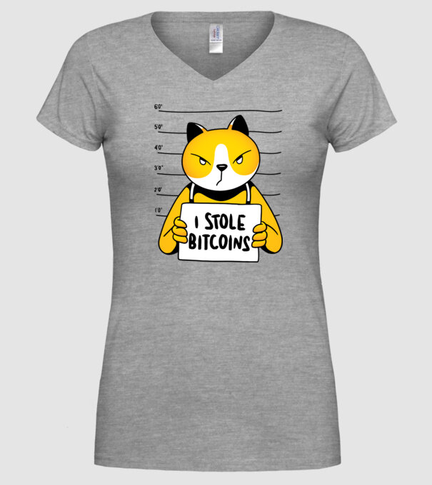 Pisică hoață Bitcoin model gri pe tricou