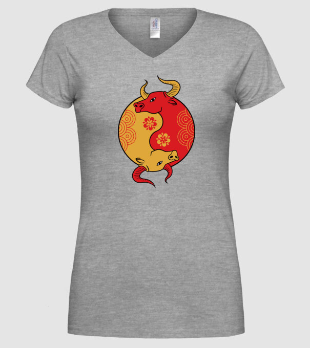Bivol Yin Yang model gri pe tricou