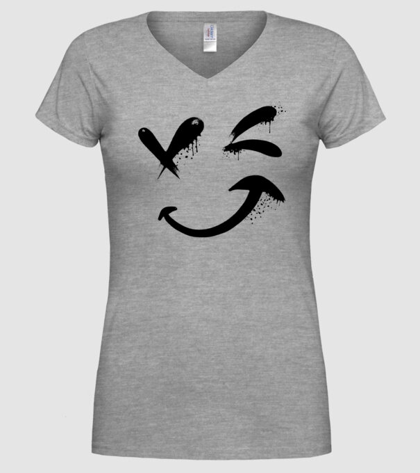 Emoji fericit Râs model gri pe tricou