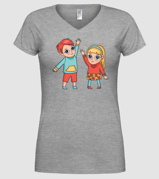 Copii fericiți model gri pe tricou