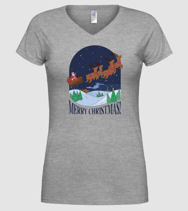 Crăciun Fericit Moș Crăciun cu reni model gri pe tricou