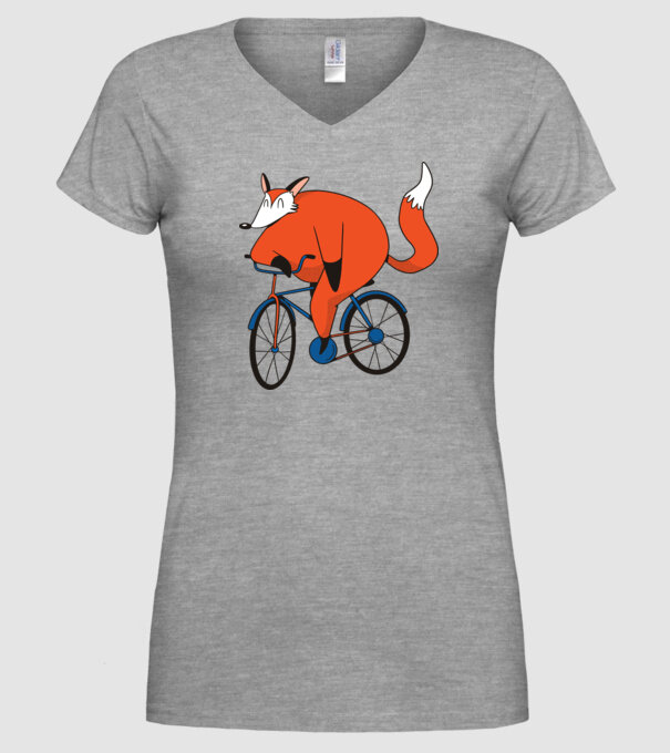 Vulpe cu bicicletă model gri pe tricou