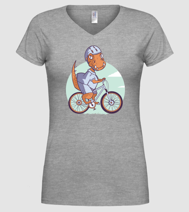 Dinozaur de T-Rex cu bicicletă model gri pe tricou