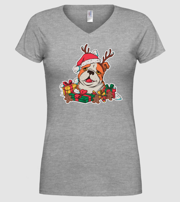 Bulldog de Crăciun model gri pe tricou