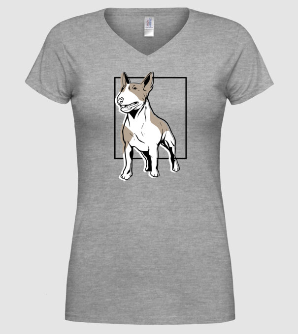 Tricou cu Câine Bull Terrier model gri pe tricou
