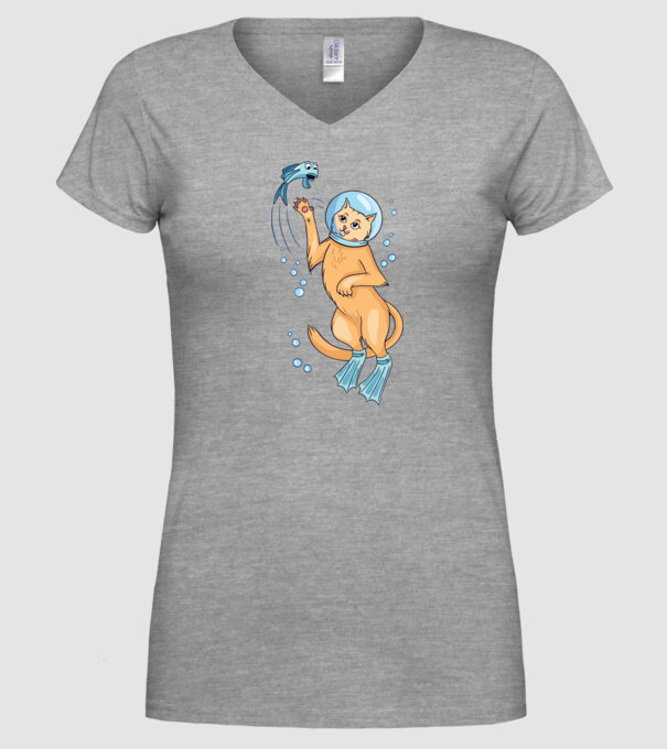 Pisică Scafandru model gri pe tricou
