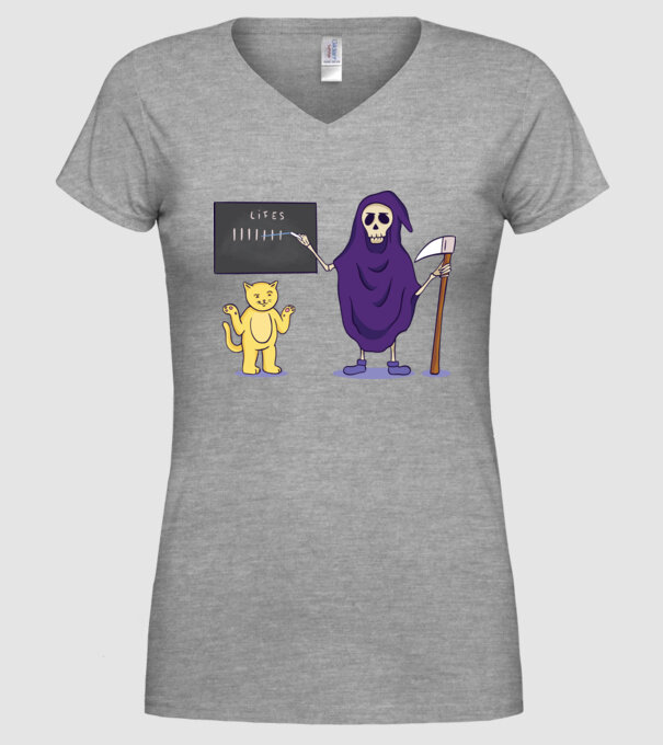 Cele 9 vieți ale pisicii model gri pe tricou