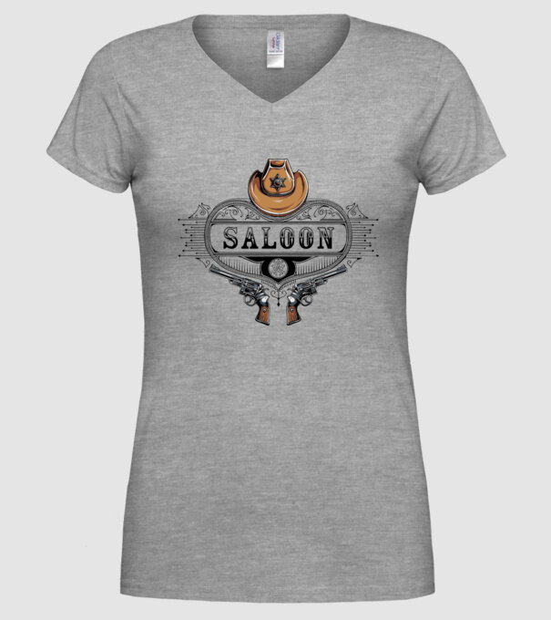 Cowboy saloon western model gri pe tricou