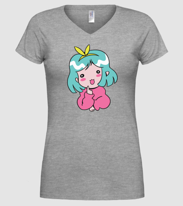 Fetiță drăguță Anime model gri pe tricou