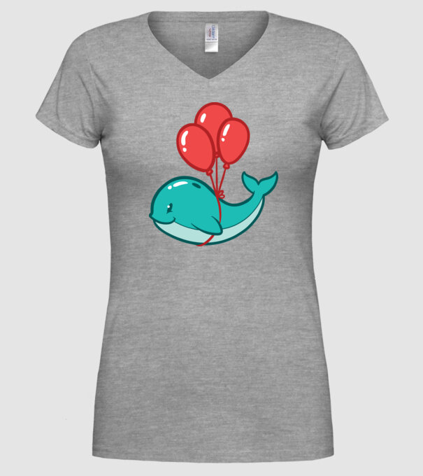 Balenă Drăguță cu Balon model gri pe tricou