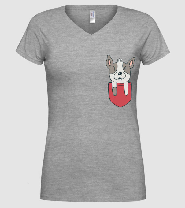 Buzunar pentru Bulldog francez drăguț model gri pe tricou