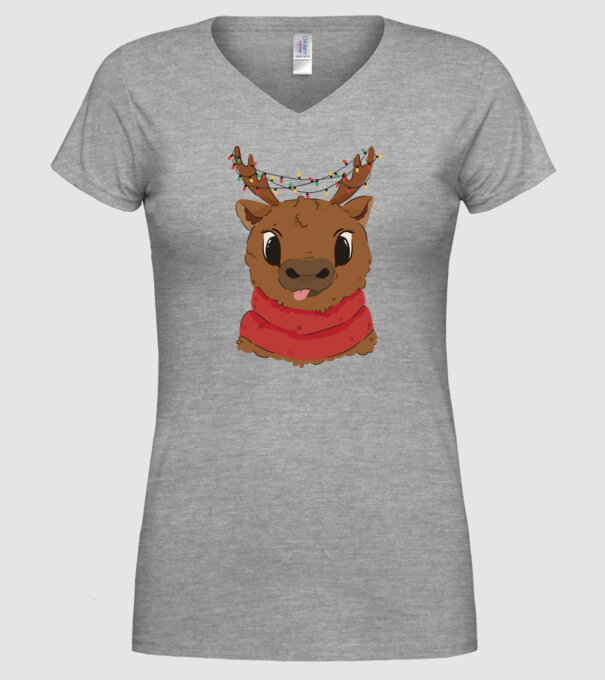 Ren drăguț de Crăciun model gri pe tricou