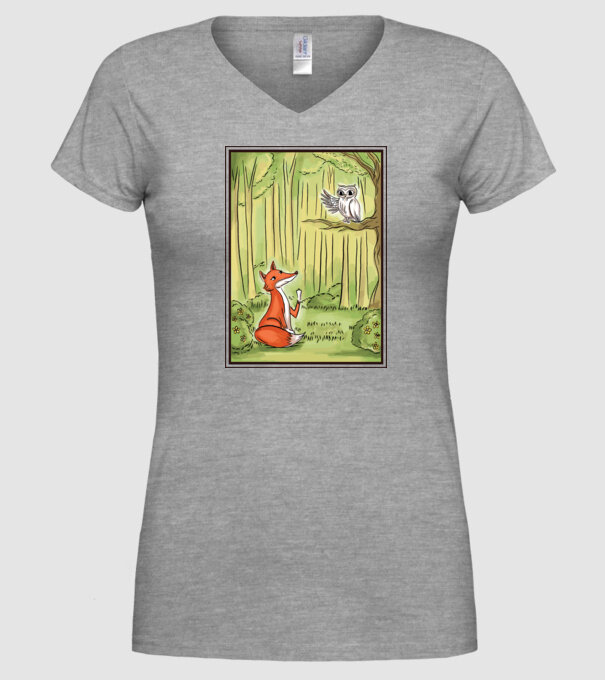 Vulpe drăguț cu bufniță model gri pe tricou