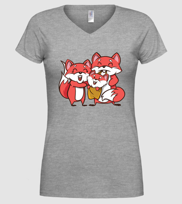 Familie Vulpe drăguță model gri pe tricou