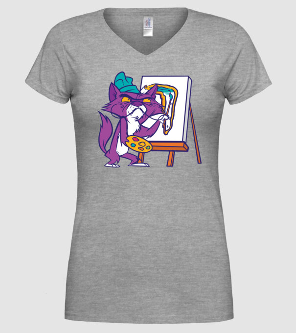 Pisică Dali model gri pe tricou