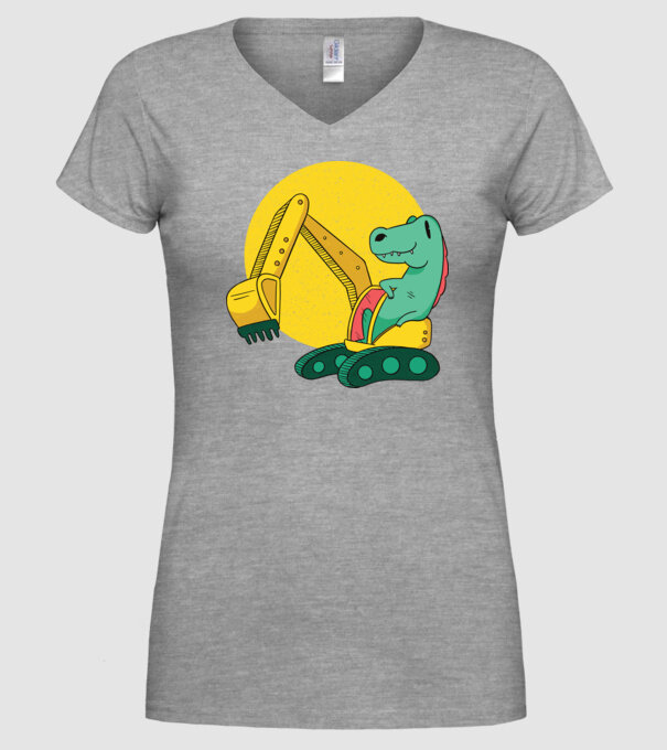 Excavator dinozaur model gri pe tricou